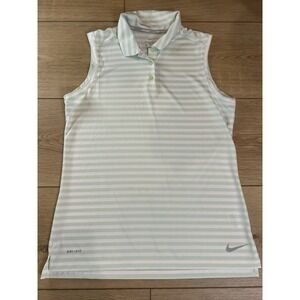 NIKE GOLF DRI-FIT STRIPED SLEEVELESS POLO SHIRT GREE WOMENS MEDIUM